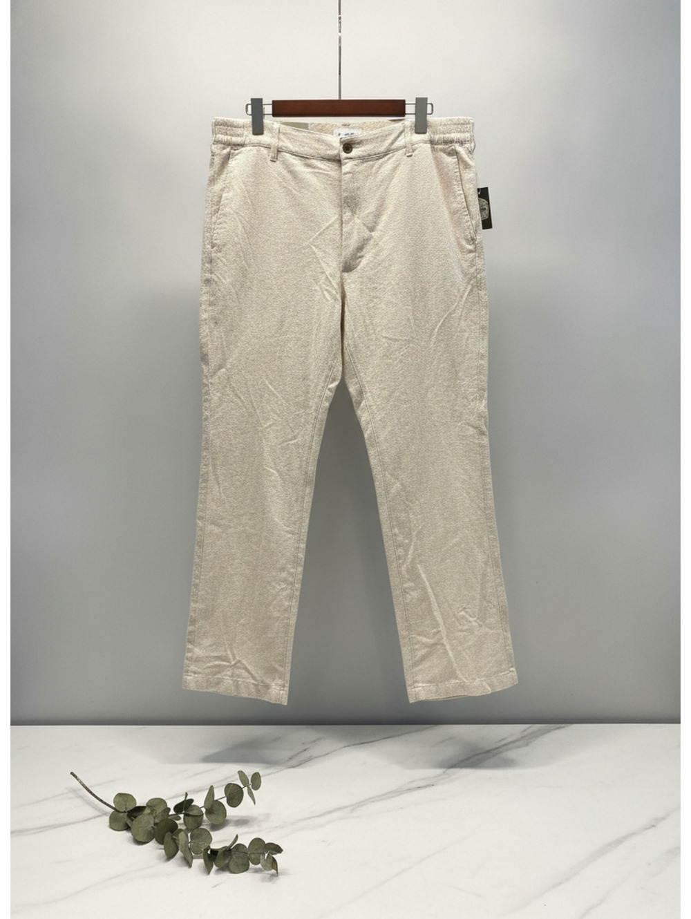 Men's Cream Casual Pants with Elastic Waistband